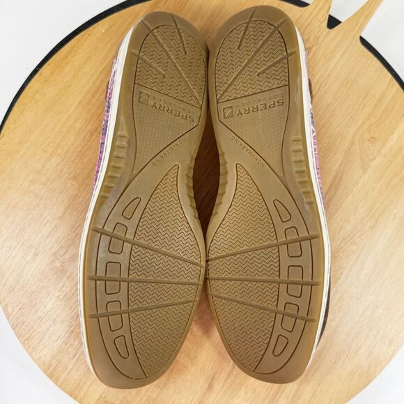 Sperry Angelfish Varsity Leather Floral Sequin Boat Shoe Purple Brown 9.5 - Picture 8 of 11